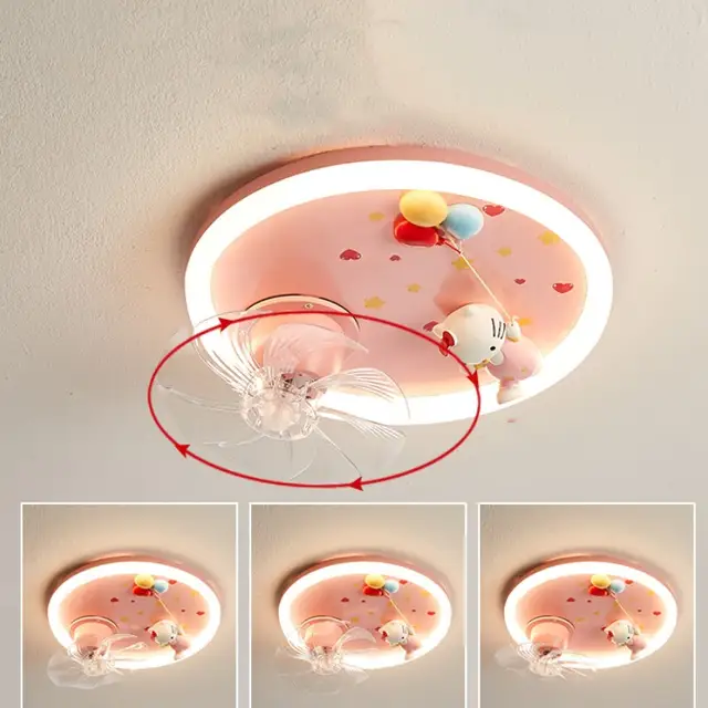 Cute pink cat Ceiling Light with fan