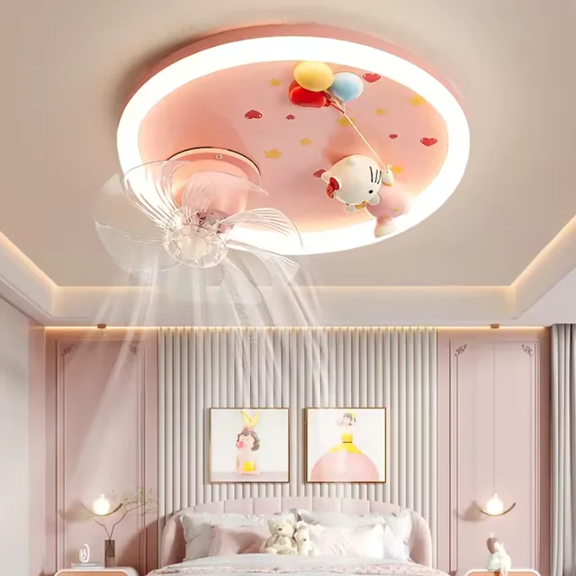 Cute pink cat Ceiling Light with fan