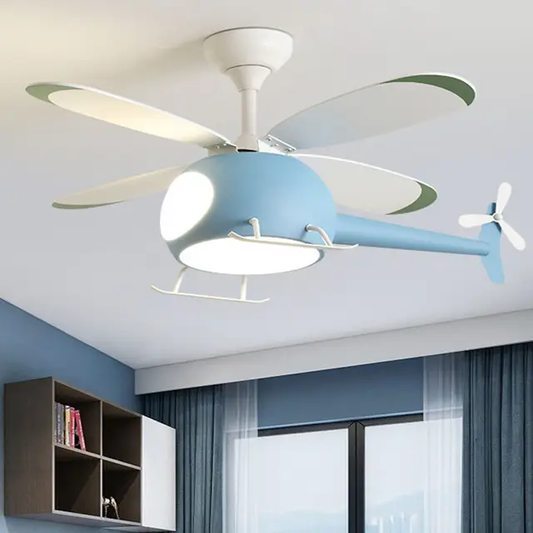 Helicopter shape children ceiling fan with light and remote