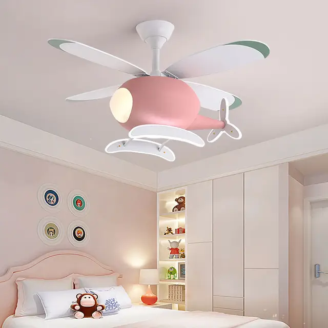 Helicopter shape children ceiling fan with light and remote