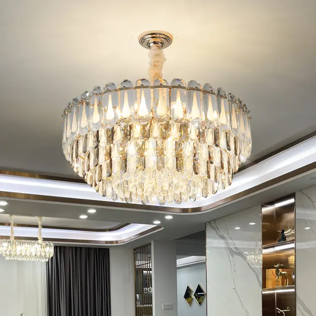 Indoor lighting modern rectangular round luxury k9 crystal chandelier parts living room