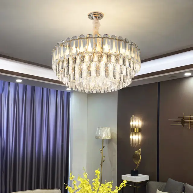 Indoor lighting modern rectangular round luxury k9 crystal chandelier parts living room