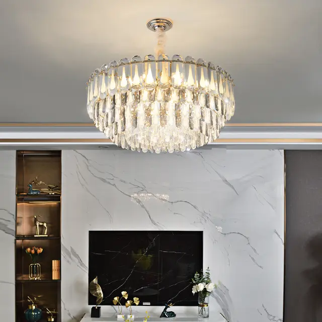 Indoor lighting modern rectangular round luxury k9 crystal chandelier parts living room