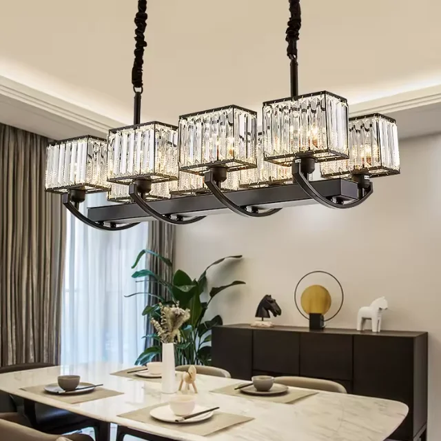 Pendant Black LED Hanging Light Black Crystal Chandelier Light