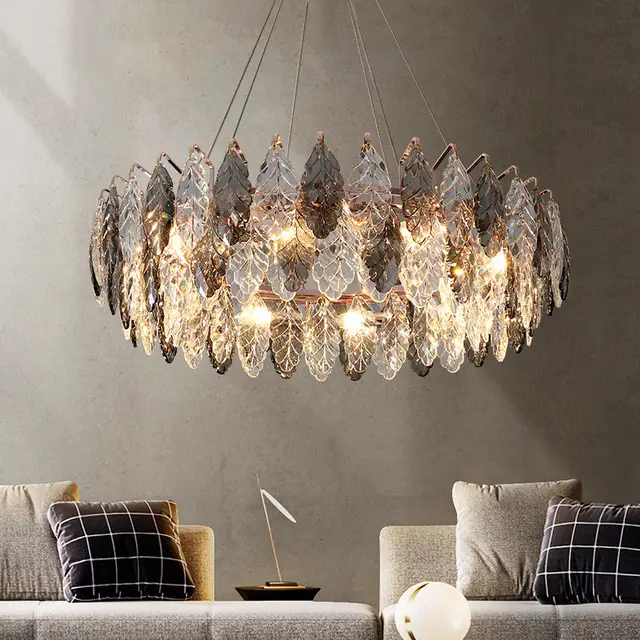 Modern luxury gray crystal leaf chandelier