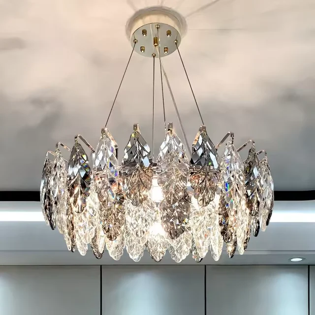 Modern luxury gray crystal leaf chandelier