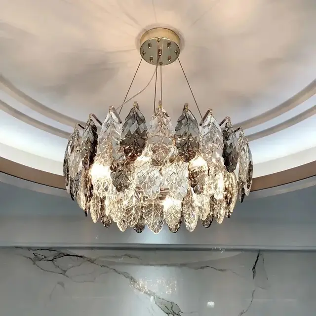 Modern luxury gray crystal leaf chandelier