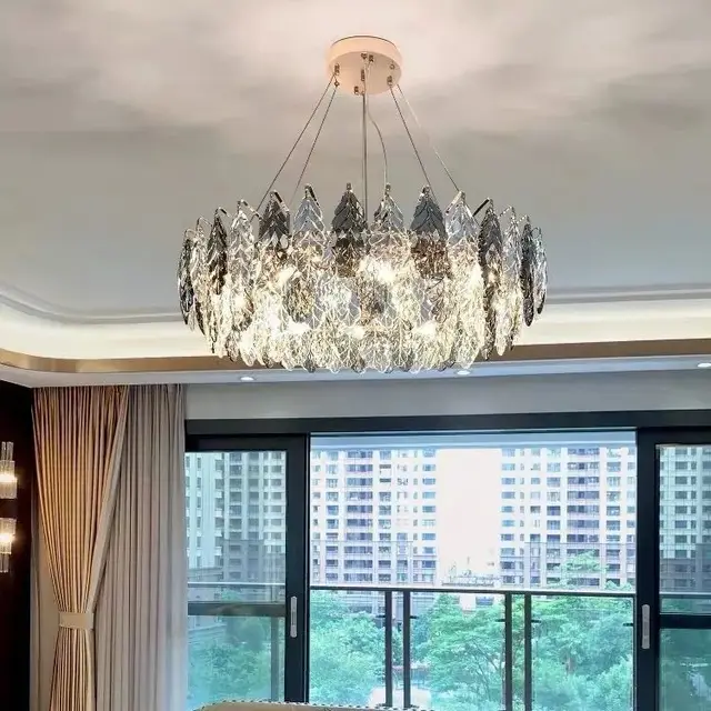 Modern luxury gray crystal leaf chandelier