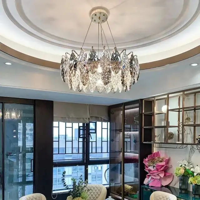 Modern luxury gray crystal leaf chandelier