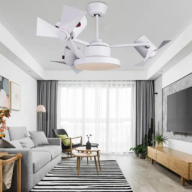 Retractable Blade Living Room flush mount modern led ceiling fan light with light