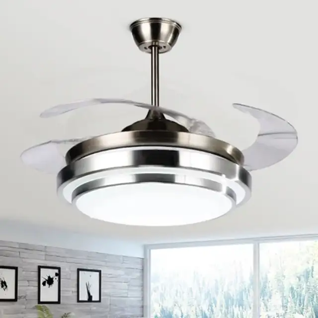 Retractable blade ceiling fan with light bulb