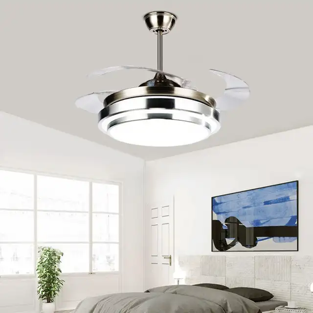 Retractable blade ceiling fan with light bulb