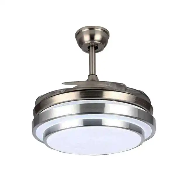 Retractable blade ceiling fan with light bulb