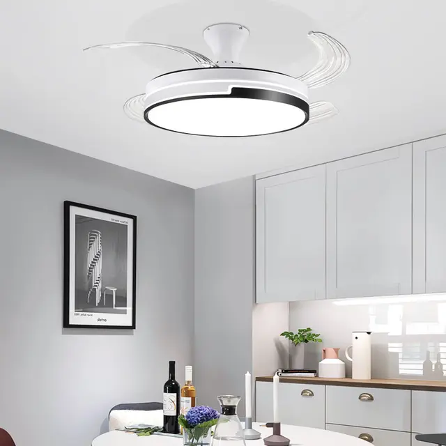 European simple white ceiling fan with led light