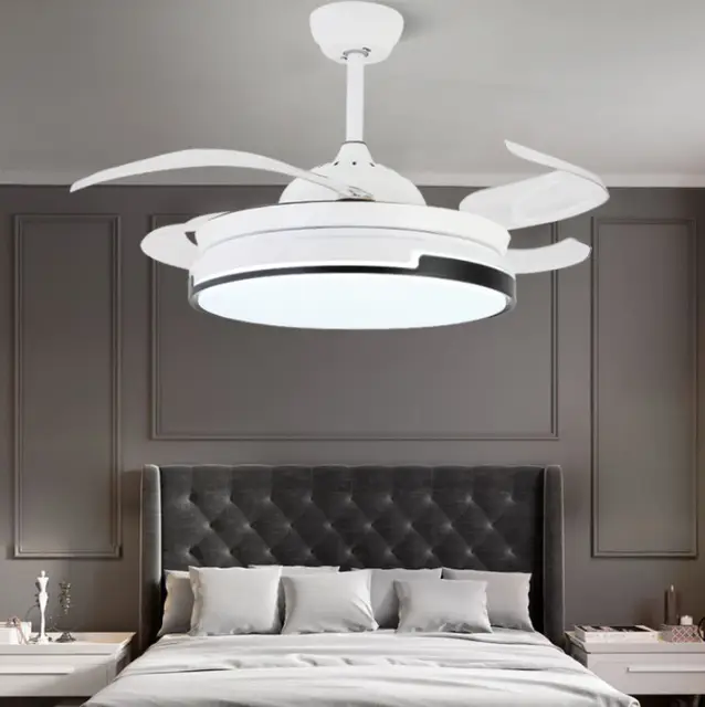 European simple white ceiling fan with led light