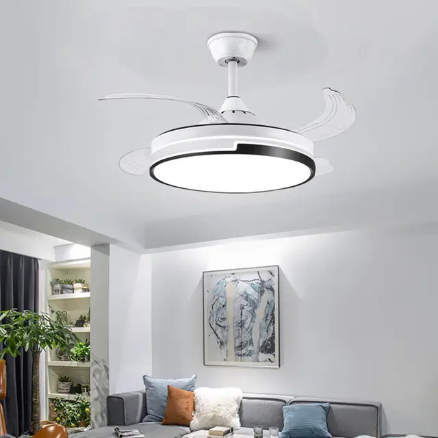 European simple white ceiling fan with led light