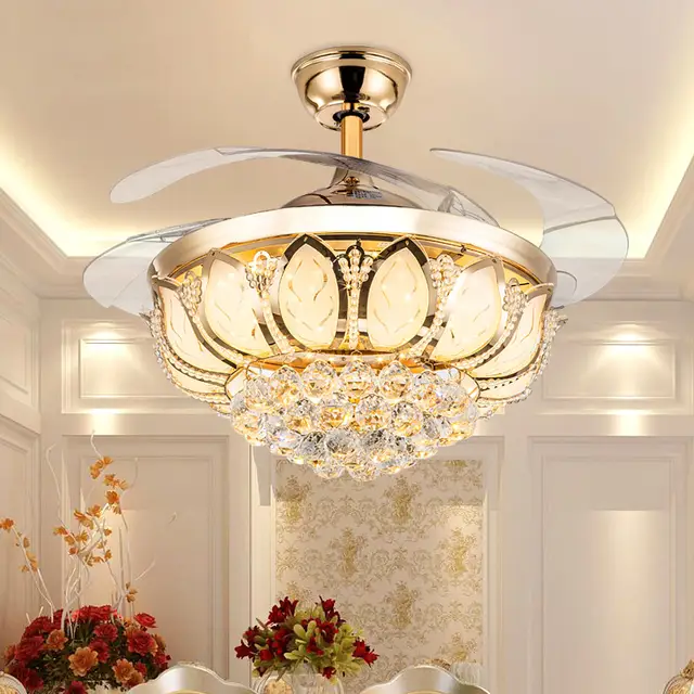 Modern luxury crystal chandelier Ceiling Fan With Led Lights