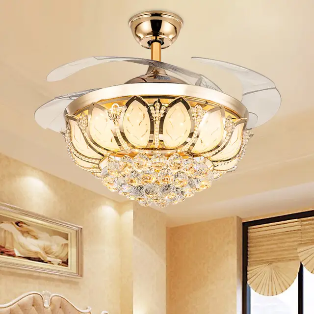 Modern luxury crystal chandelier Ceiling Fan With Led Lights