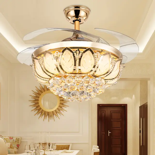 Modern luxury crystal chandelier Ceiling Fan With Led Lights