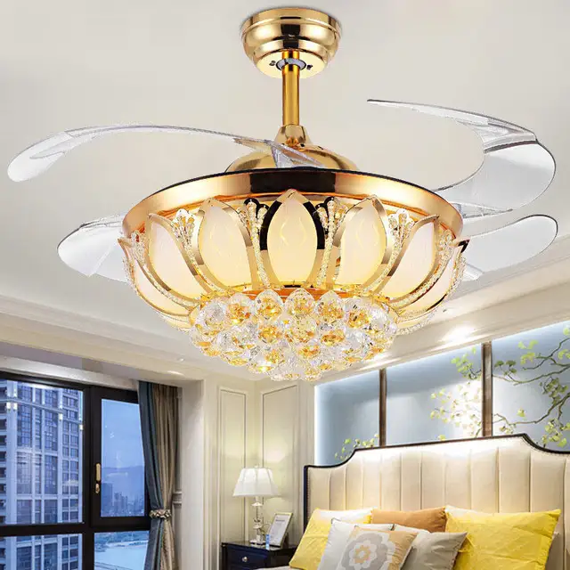 Modern luxury crystal chandelier Ceiling Fan With Led Lights