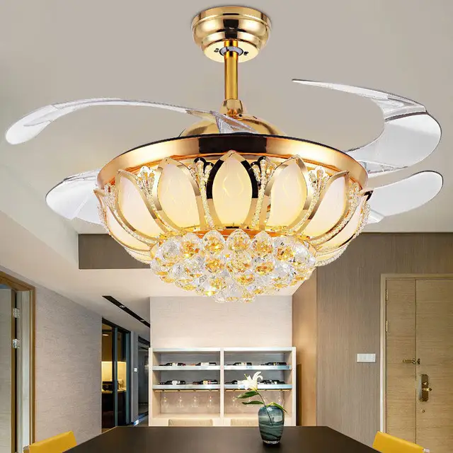 Modern luxury crystal chandelier Ceiling Fan With Led Lights