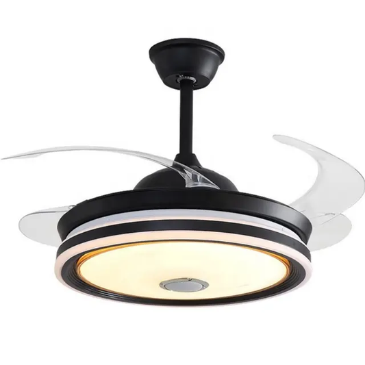 Retractable Blade Living Room flush mount modern led ceiling fan light with light