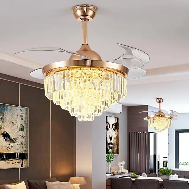 Crystal decorative ceiling fan with light