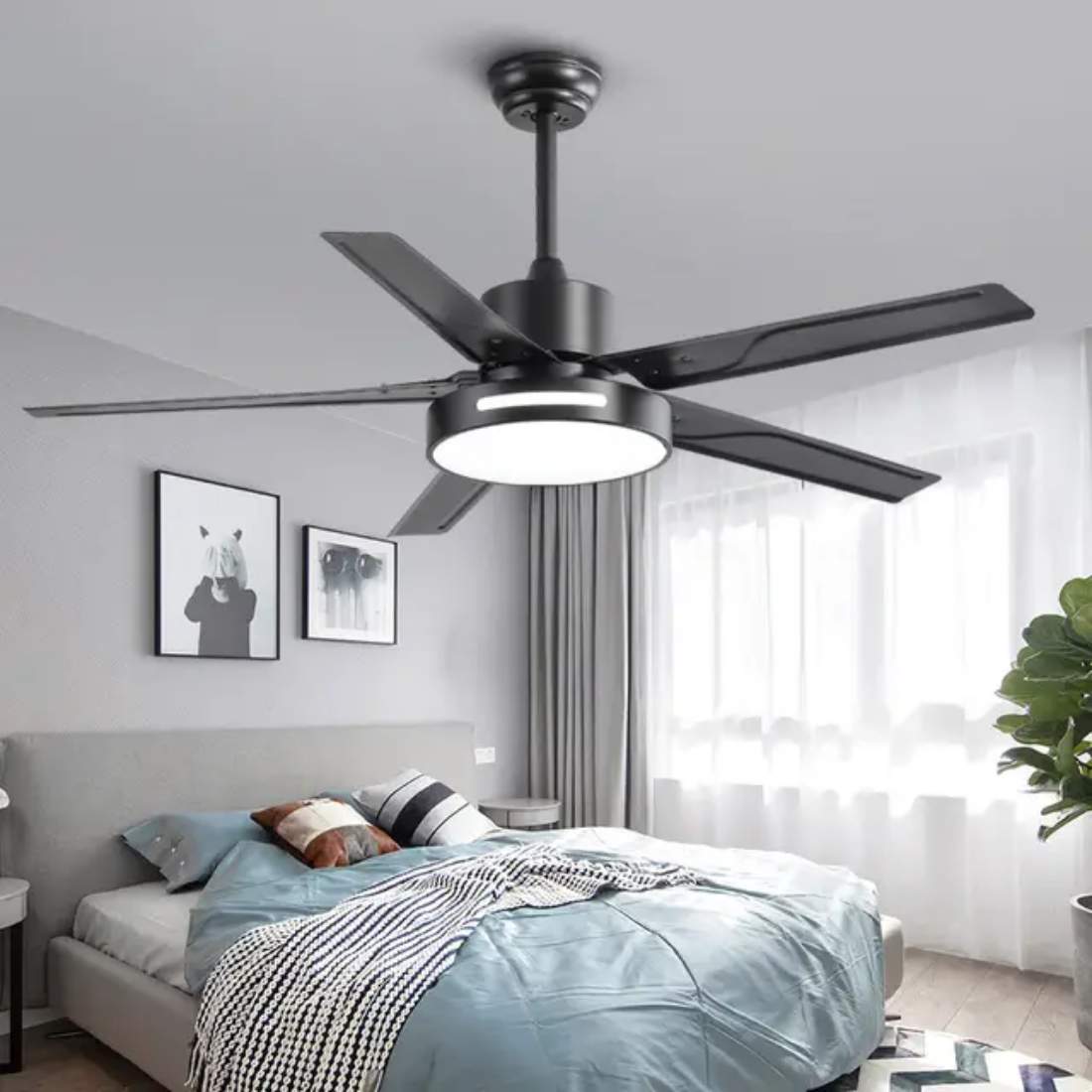 industrial 42 inch fan ceiling light with led light and remote