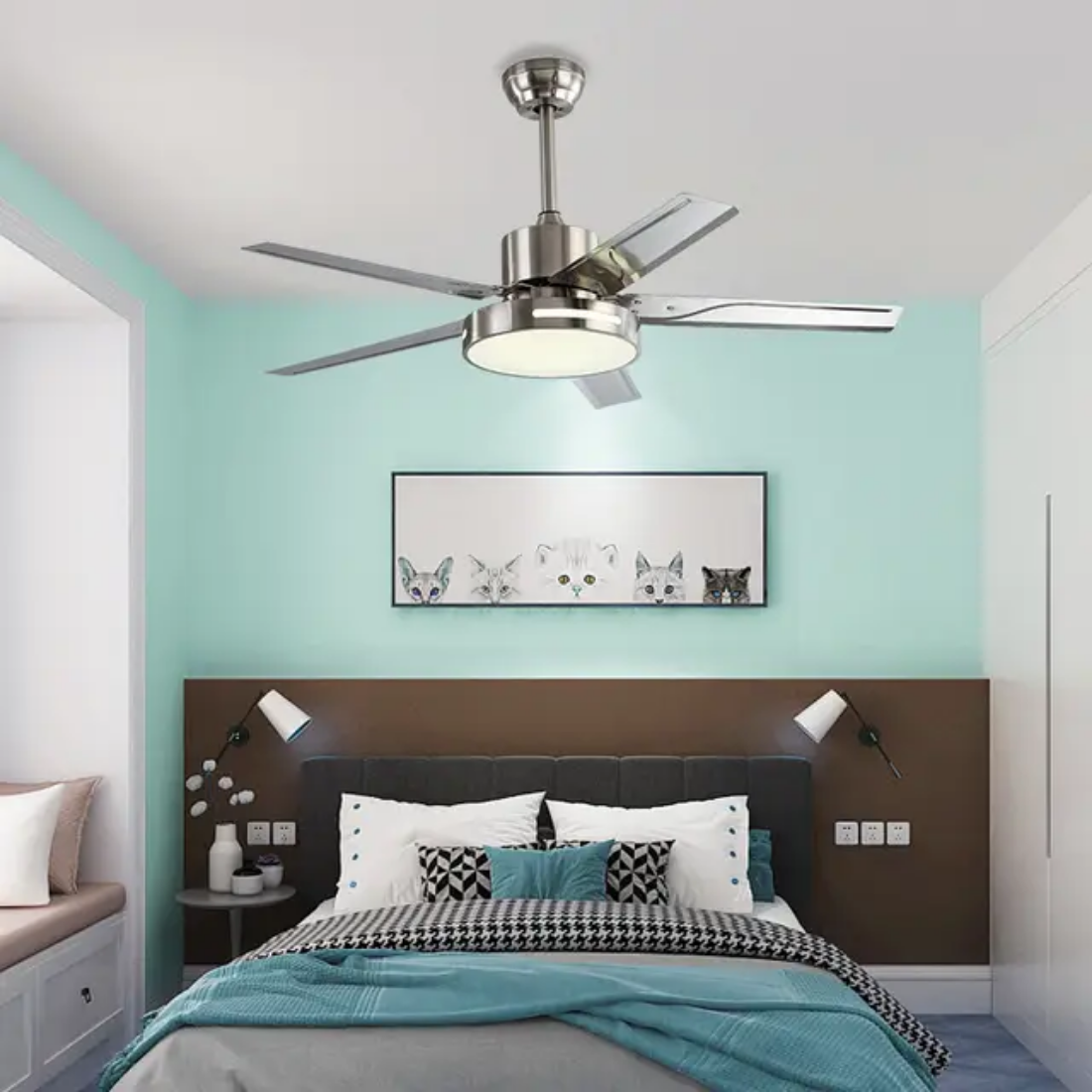 industrial 42 inch fan ceiling light with led light and remote