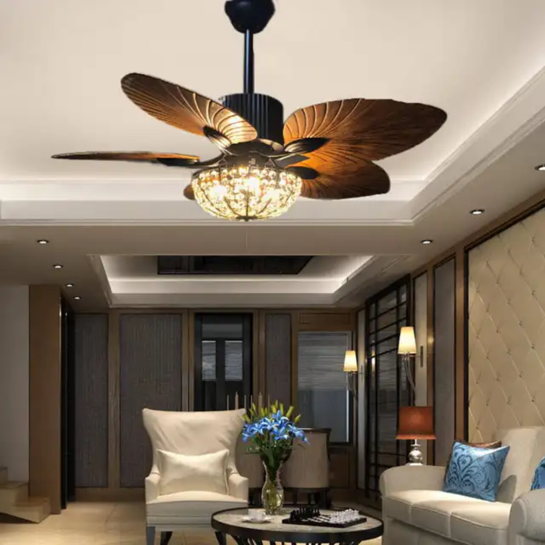 Retro American remote control ceiling fan with led light