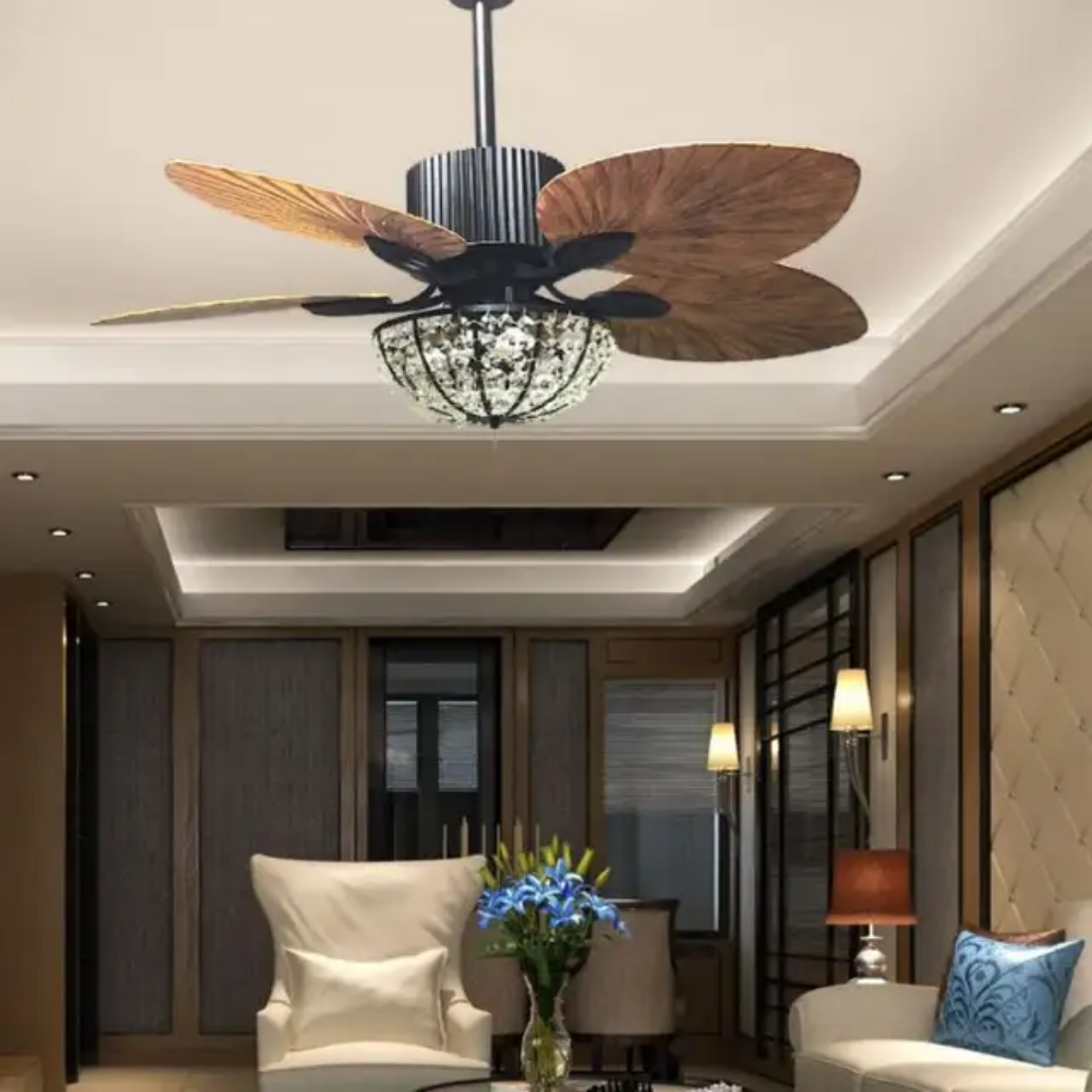 Retro American remote control ceiling fan with led light