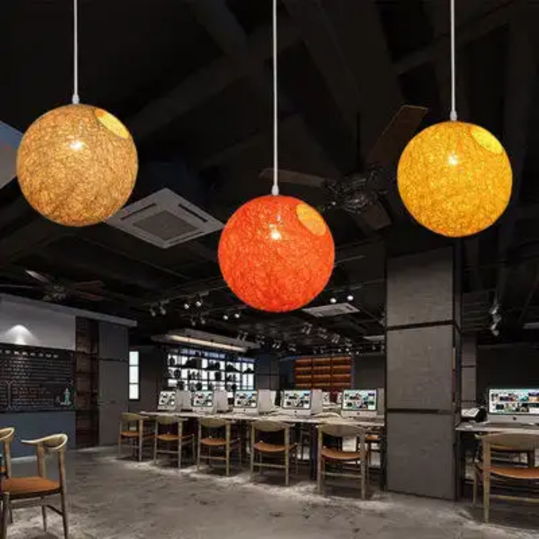 Bamboo Shades pendant light Indoor round led bamboo hanging Lighting