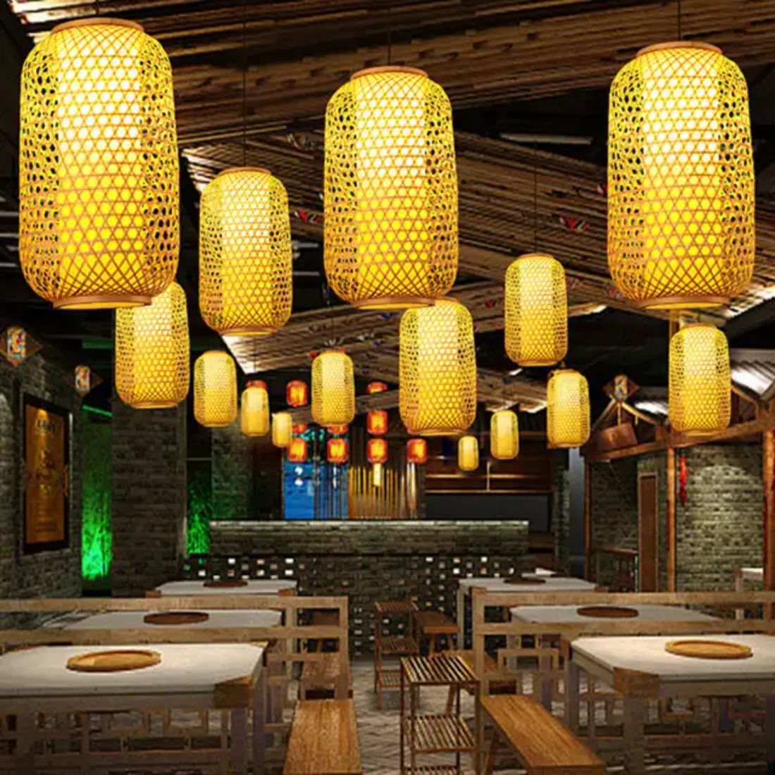 Wicker woven lampshade rattan pendant light