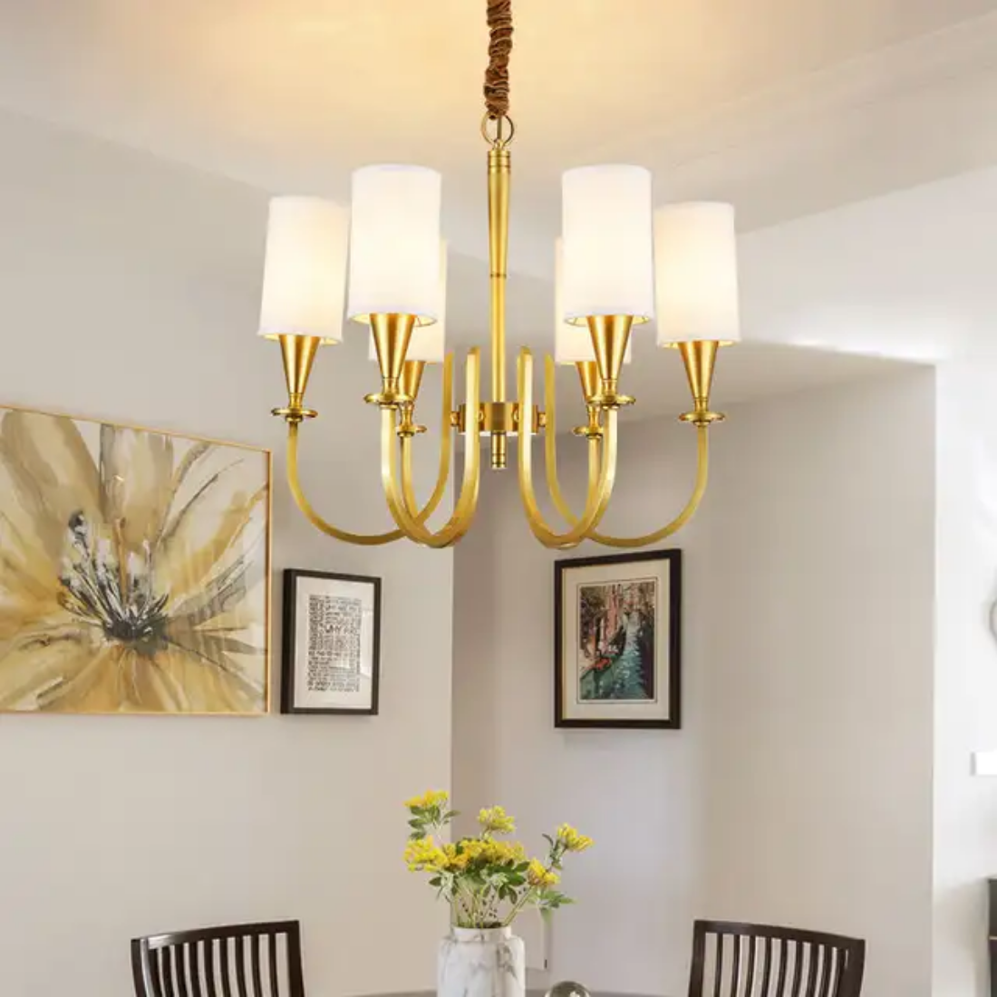 American Retro style Pendant Light Brass Copper fabric shade chandelier