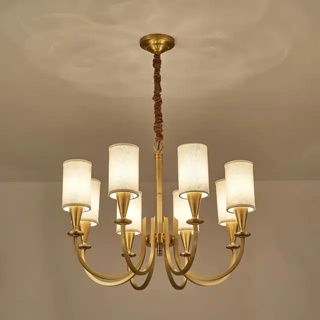 American Retro style Pendant Light Brass Copper fabric shade chandelier