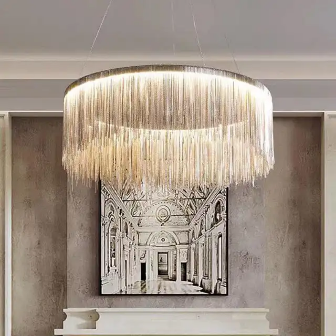 Waterfall artistic fringed originality modern aluminum chain tassel chandelier