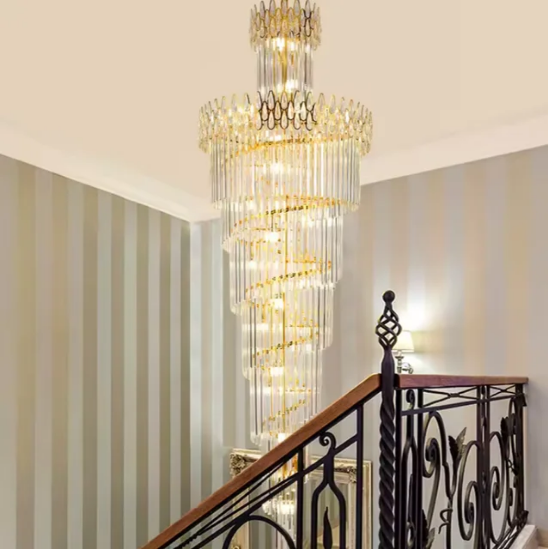 Staircase long gold pendant light