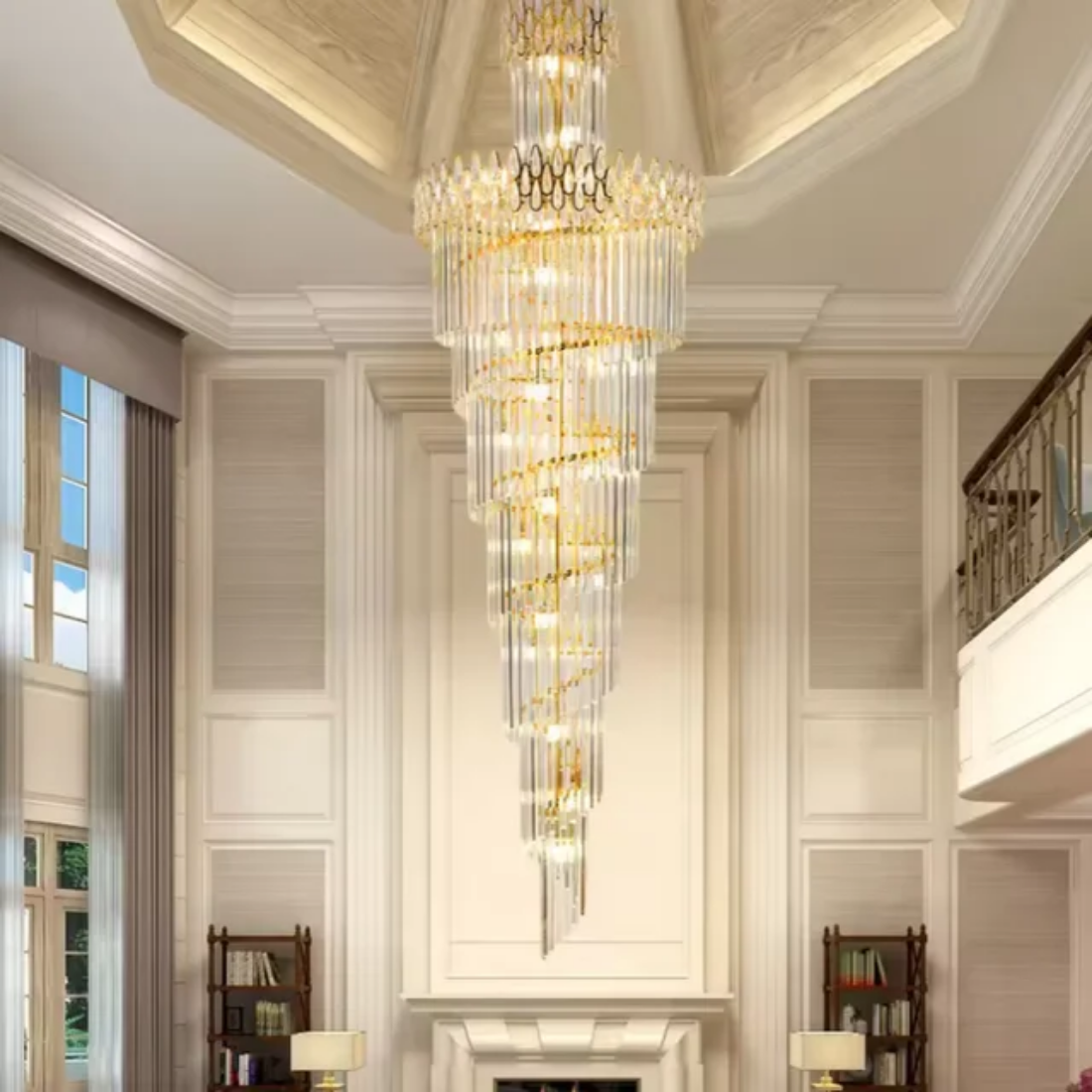 Staircase long gold pendant light