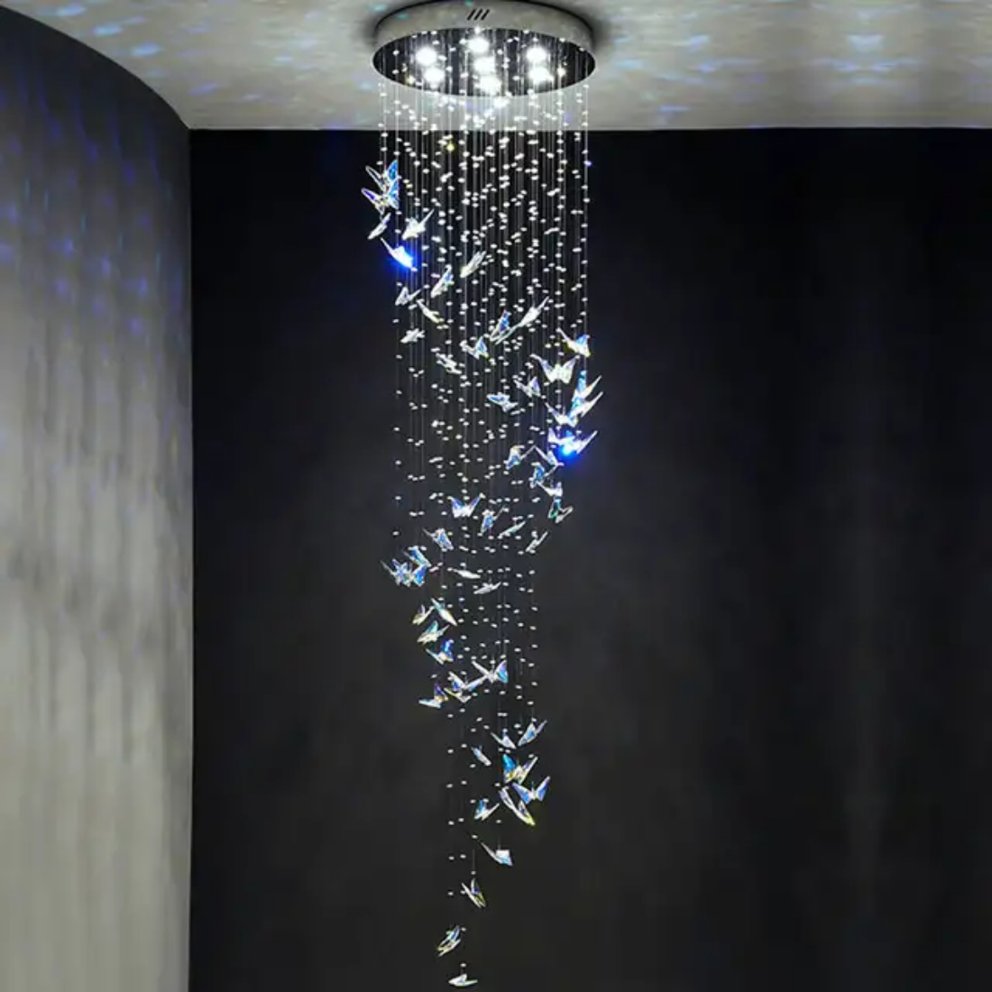 Staircase long Colorful butterfly Led crystal spiral chandelier