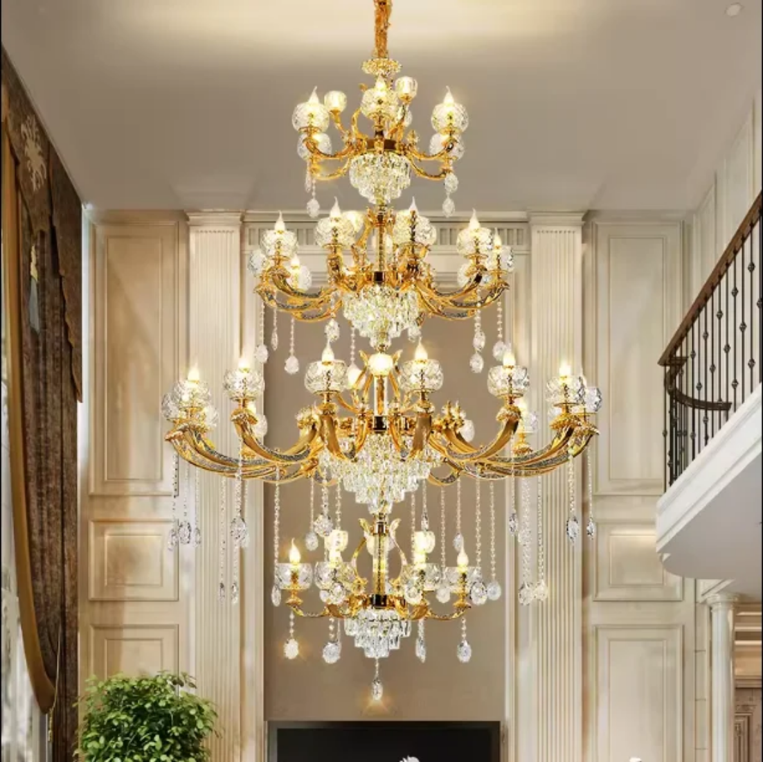 Large staircase long modern k9 crystal chandelier