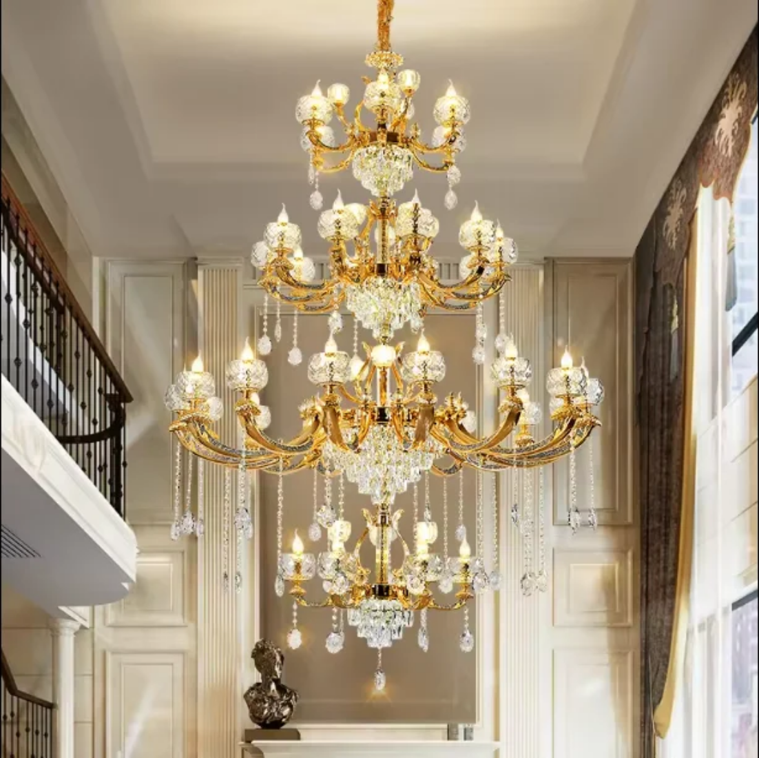 Large staircase long modern k9 crystal chandelier