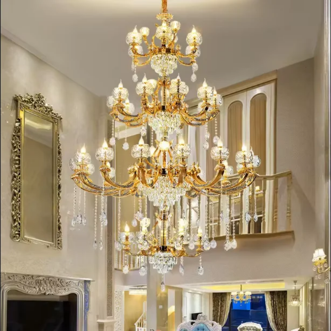 Large staircase long modern k9 crystal chandelier