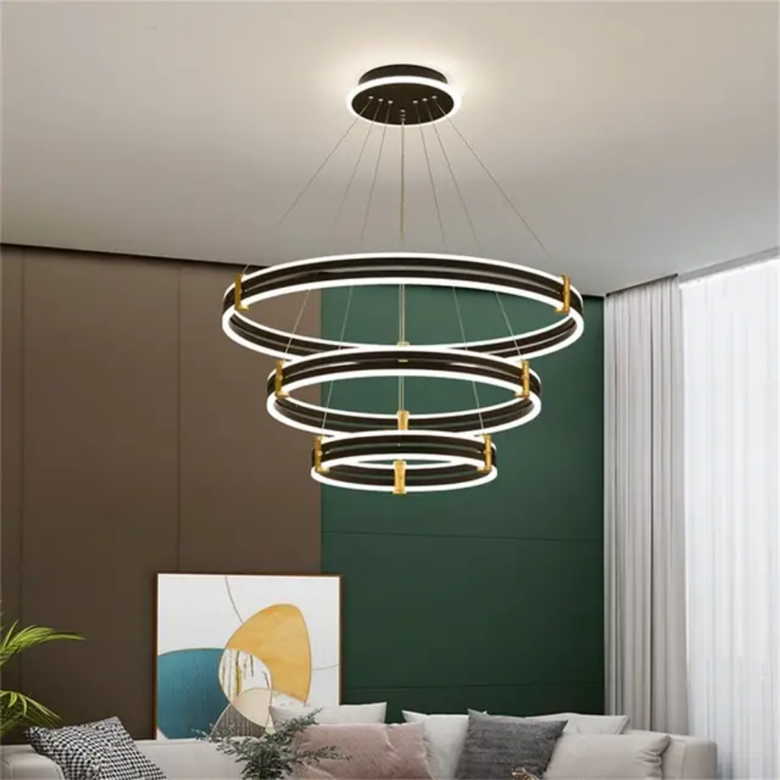 Fixture round multy ring Pendant Light Contemporary acrylic rings black finish pendant light