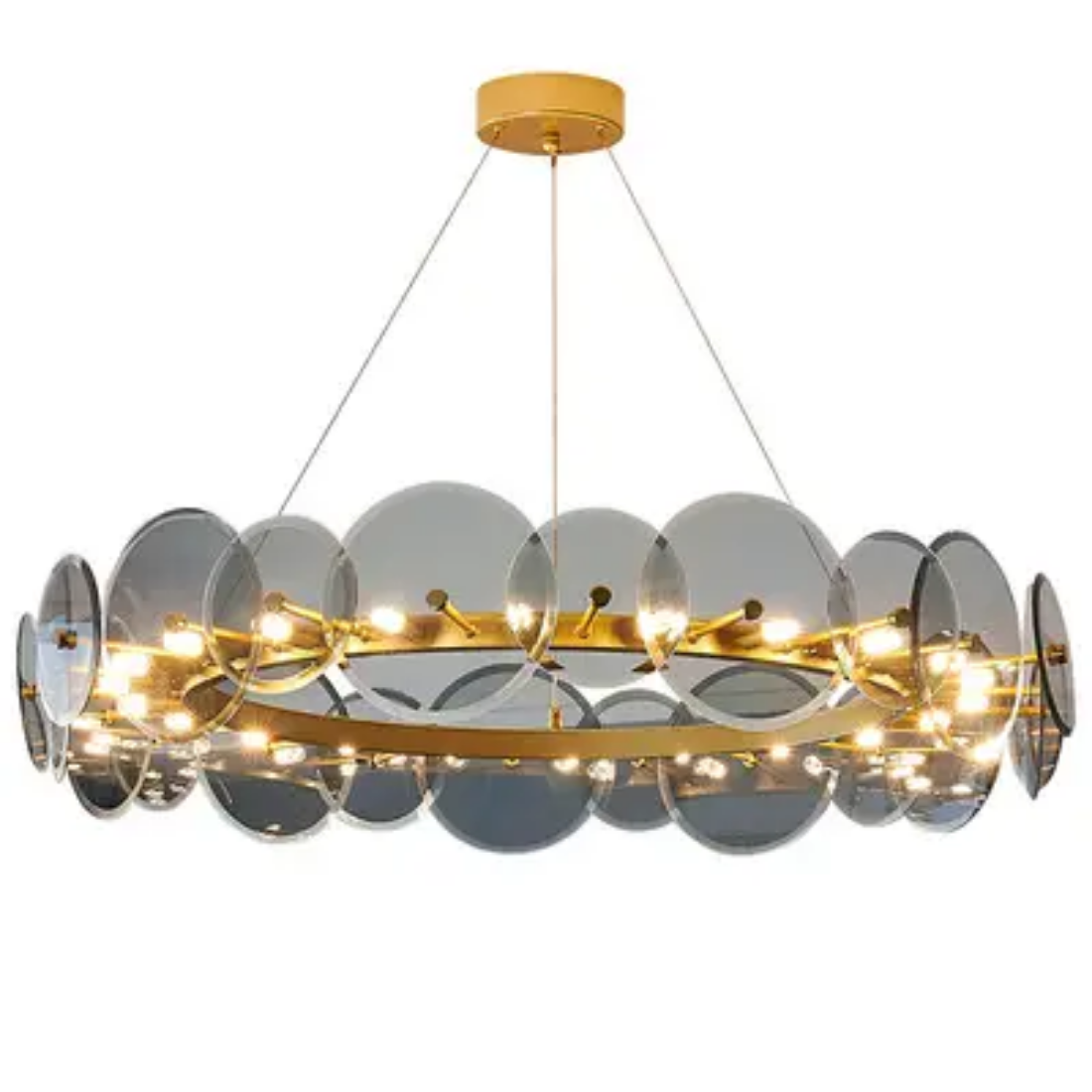 Round golden circle single ring gray glass pendant light