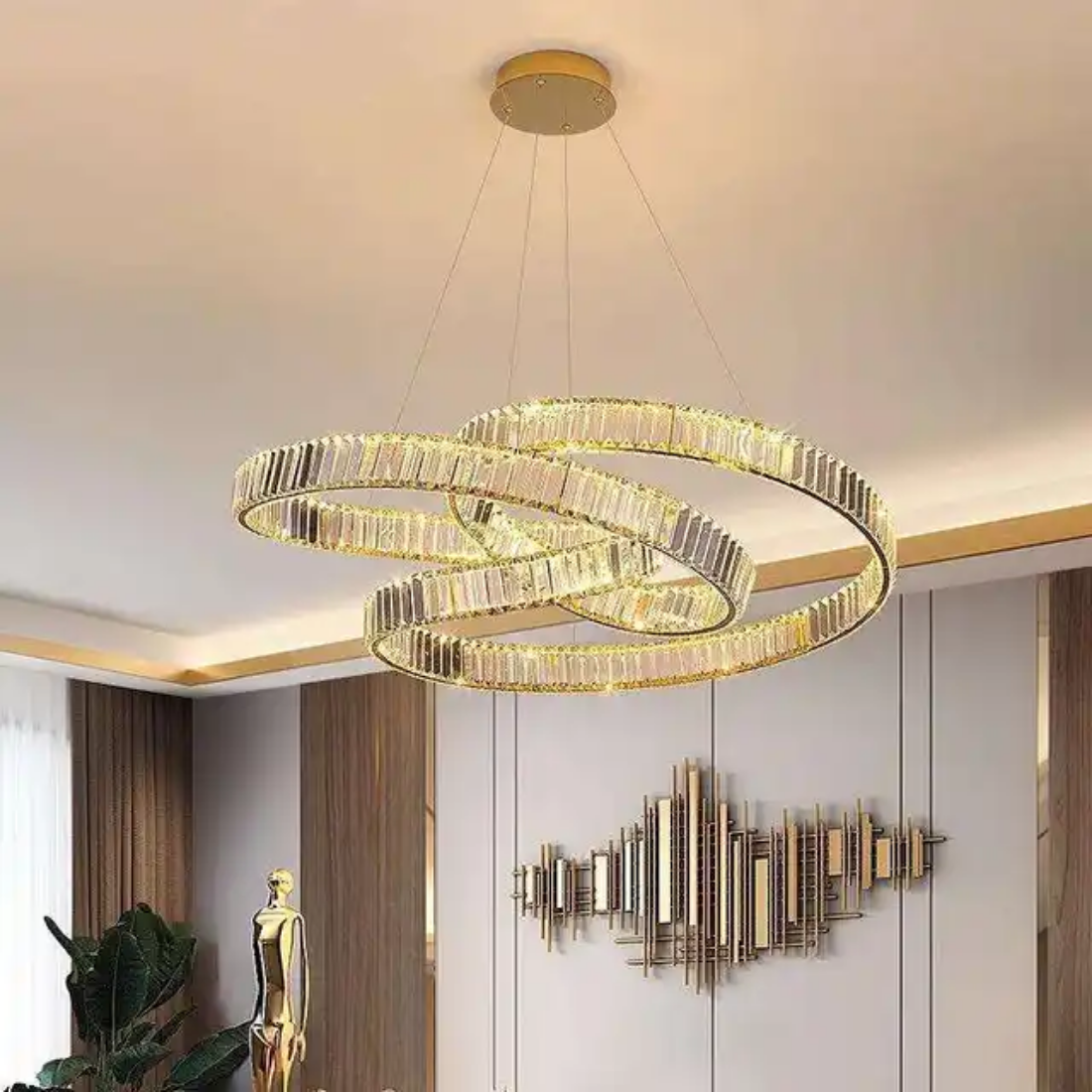 Crystal ribbon chandelier crystal clear glass led ring contemporary pendant lighting