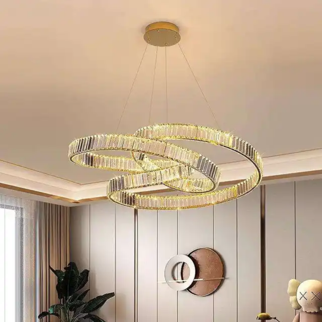 Crystal ribbon chandelier crystal clear glass led ring contemporary pendant lighting