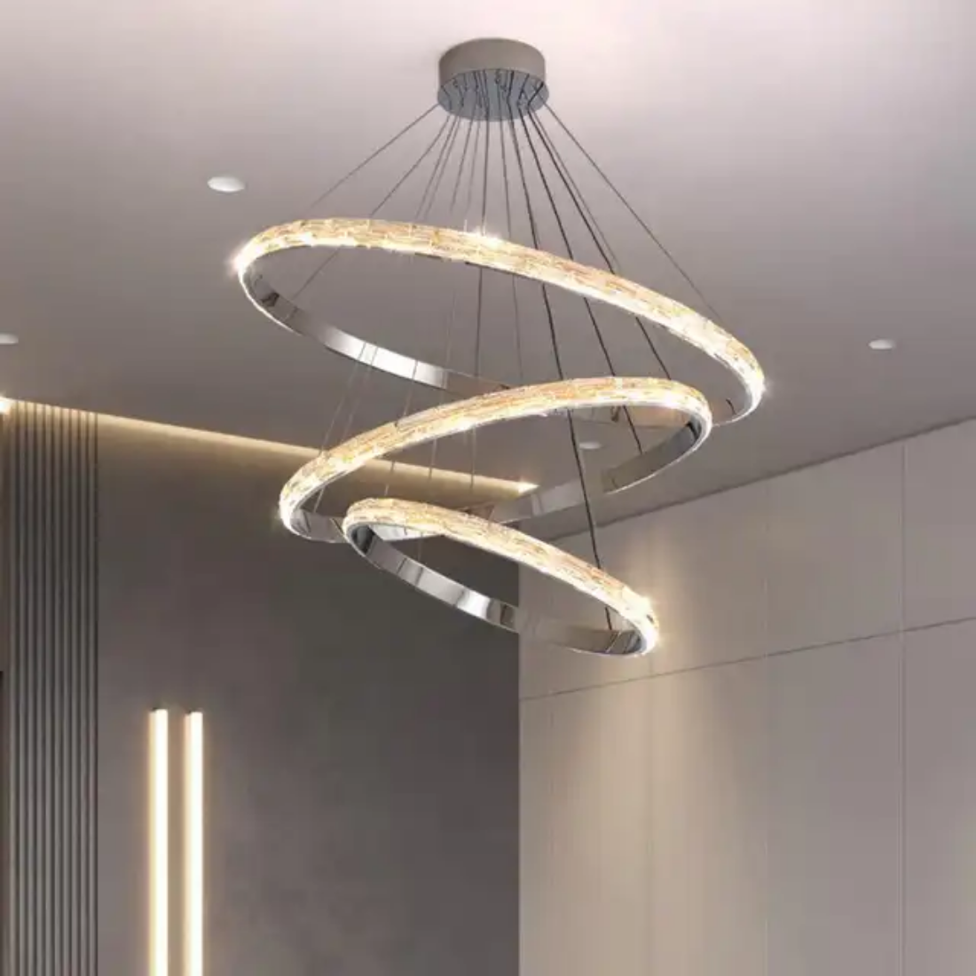 Round shape chandelier lighting stainless steel rings crystal pendant light