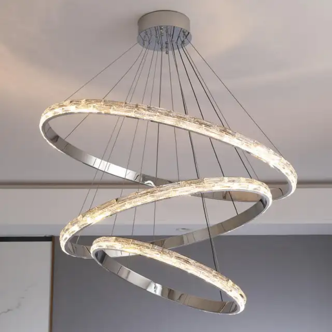 Round shape chandelier lighting stainless steel rings crystal pendant light