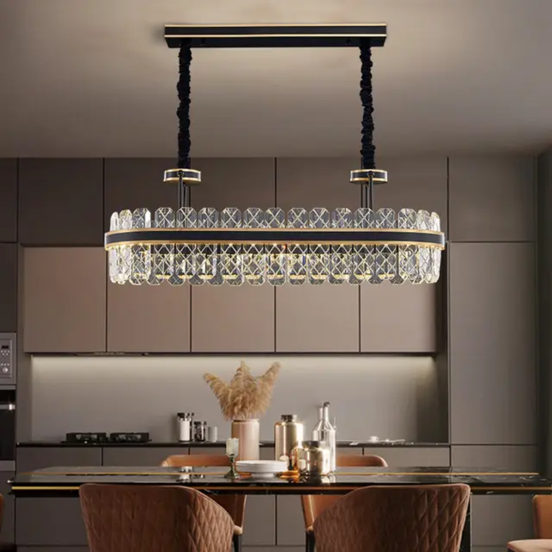 Decorative black round ring connected crystal dimmer pendant light