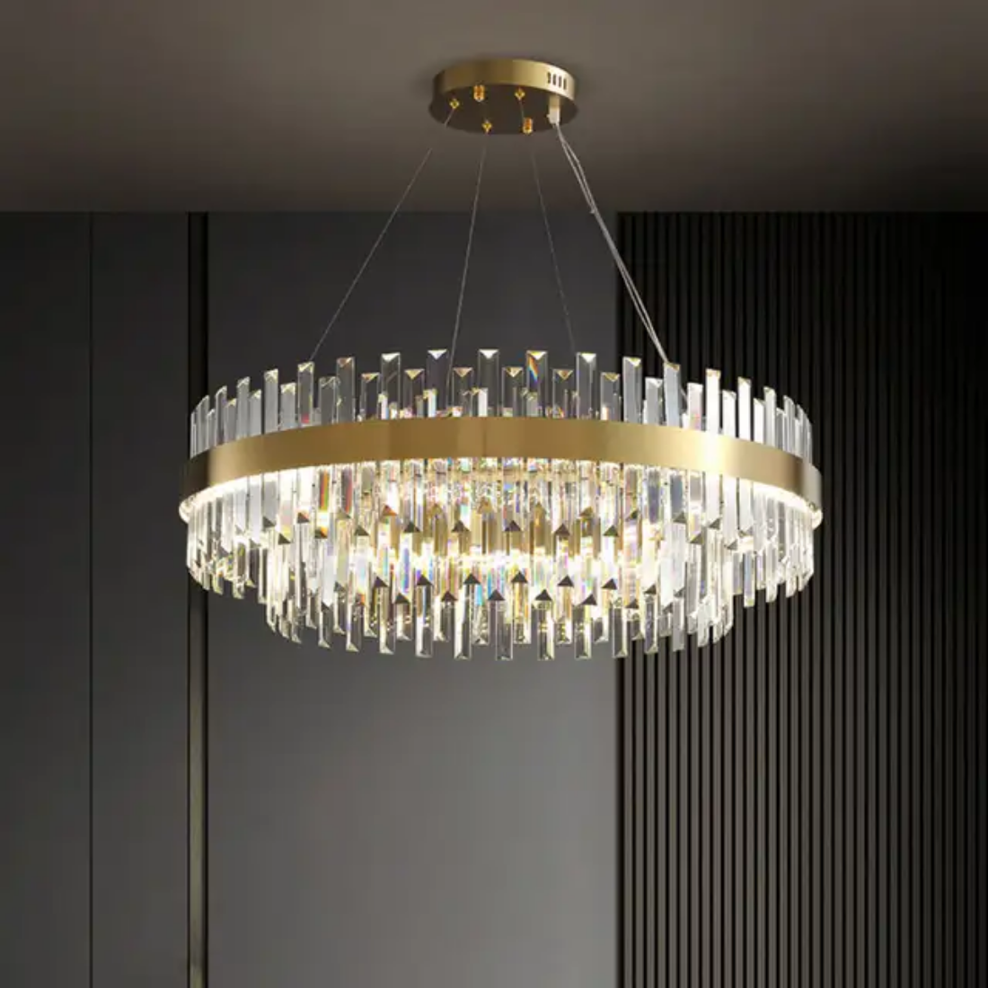 European Decoration gold rectangle round crystal clear glass pendant light